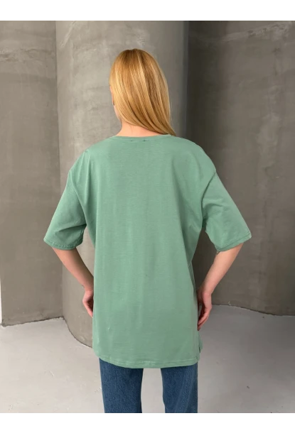 Venice Beach Baskılı Oversize Kadın Tişört – Mint Yeşil