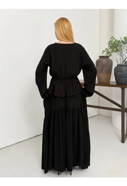 Viskon Kumaş Fermuar Detaylı Alt Üst Takım Siyah