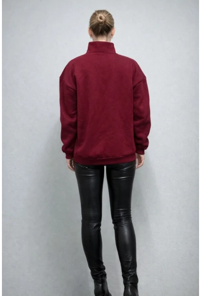 Yarım Fermuarlı 3 İplik Dik Yaka Oversize Sweatshirt