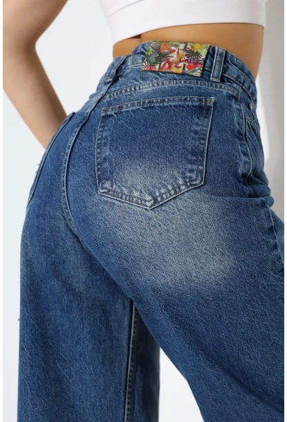 Yüksek Bel Bol Paça Denim Jean
