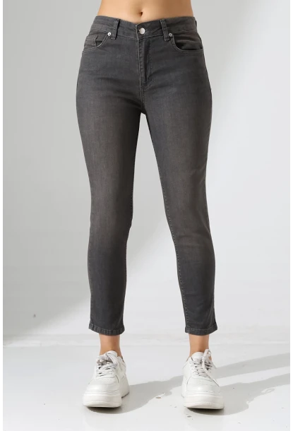 Yüksek Bel Dar Paça Füme Jean Pantolon