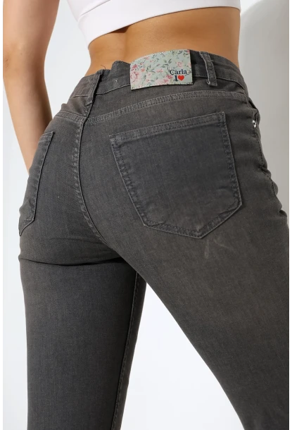 Yüksek Bel Dar Paça Füme Jean Pantolon