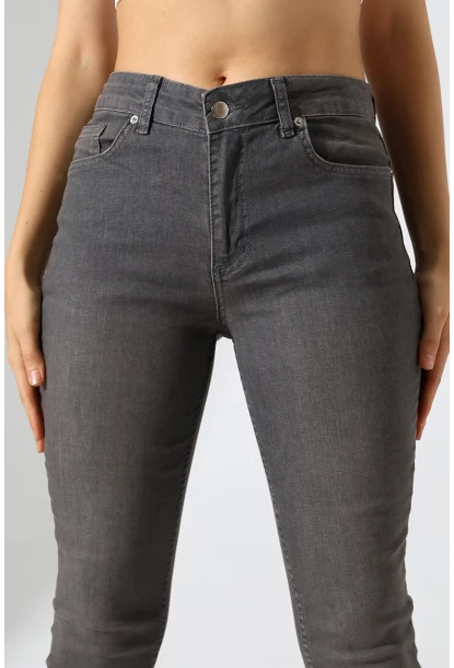 Yüksek Bel Dar Paça Füme Jean Pantolon