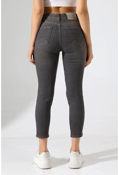 Yüksek Bel Dar Paça Füme Jean Pantolon