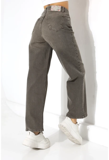 Yüksek Bel Düz Paça Füme Jean Pantolon