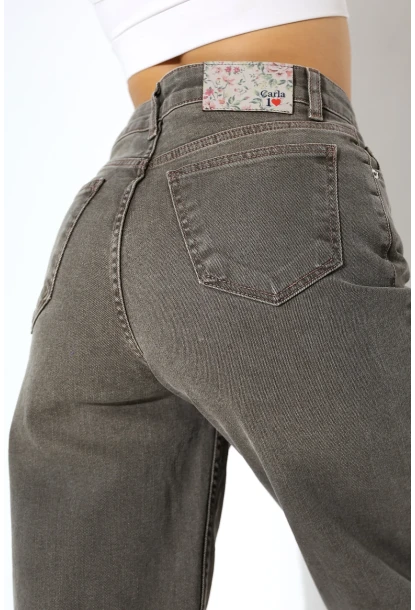 Yüksek Bel Düz Paça Füme Jean Pantolon