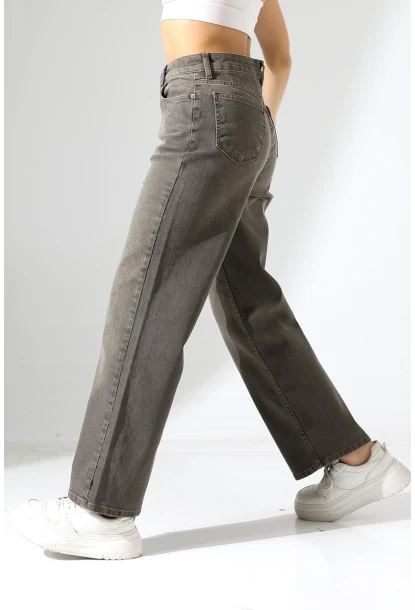 Yüksek Bel Düz Paça Füme Jean Pantolon