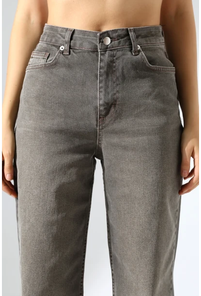 Yüksek Bel Düz Paça Füme Jean Pantolon
