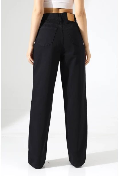 Yüksek Bel Düz Paça Siyah Pantolon