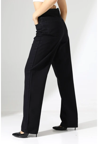 Yüksek Bel Düz Paça Siyah Pantolon