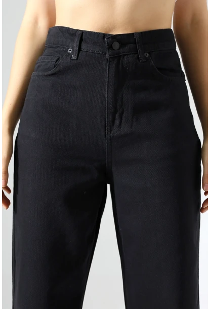Yüksek Bel Düz Paça Siyah Pantolon