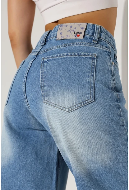 Yüksek Bel Geniş Paça Açık Mavi Jean Pantolon