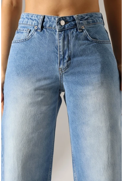 Yüksek Bel Geniş Paça Açık Mavi Jean Pantolon