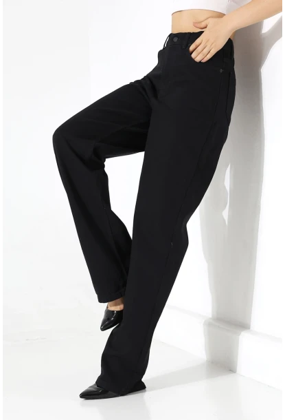 Yüksek Bel Geniş Paça Jean Pantolon