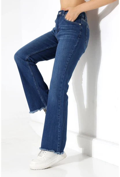 Yüksek Bel İspanyol Paça Püsküllü Jean Pantolon