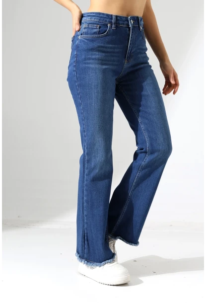 Yüksek Bel İspanyol Paça Püsküllü Jean Pantolon