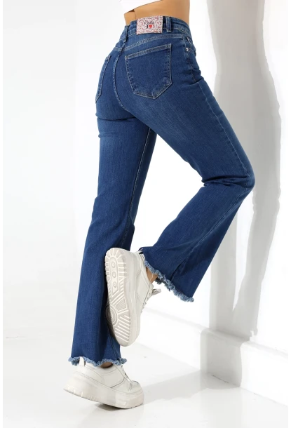 Yüksek Bel İspanyol Paça Püsküllü Jean Pantolon