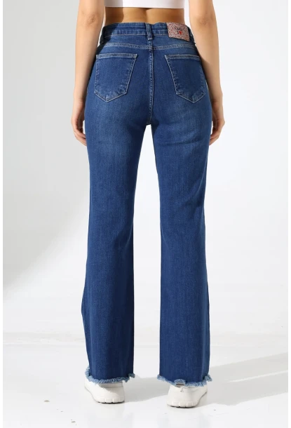 Yüksek Bel İspanyol Paça Püsküllü Jean Pantolon