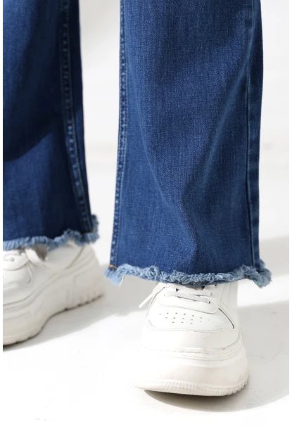 Yüksek Bel İspanyol Paça Püsküllü Jean Pantolon