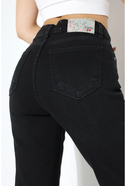 Yüksek Bel İspanyol Paça Siyah Jean Pantolon