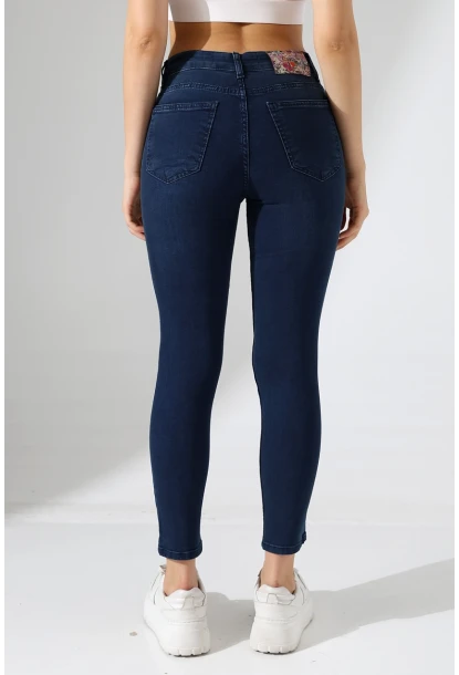 Yüksek Bel Lacivert Skinny Fit Jean Pantolon