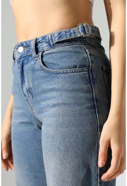 Yüksek Bel Mom Fit Mavi Jean Pantolon
