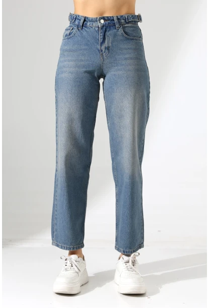 Yüksek Bel Mom Fit Mavi Jean Pantolon