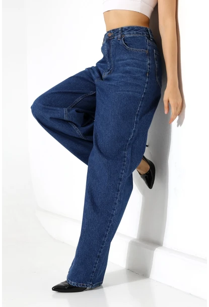 Yüksek Bel Salaş Kesim Bol Paça Jean