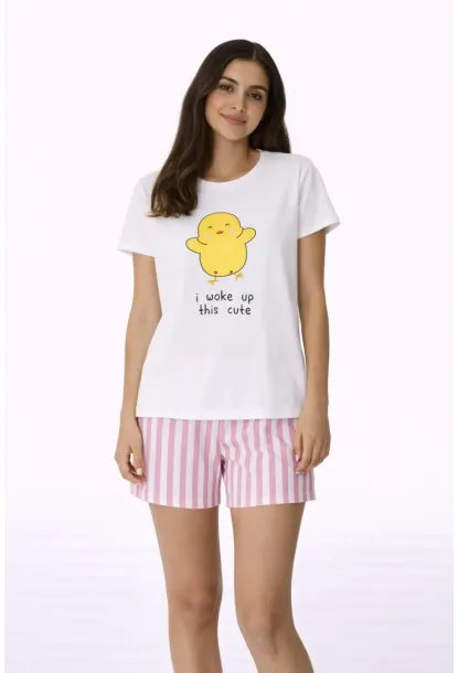 Baskılı Kısa Kollu Şortlu Pamuklu Pijama Takımı
