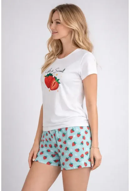 Kadın Kısa Kollu Pijama Takımı Şortlu Yazlık Rahat Kalıp Ev Giyim