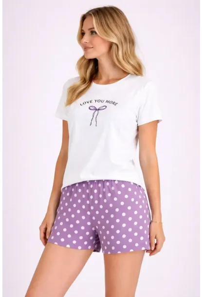 Kadın Kısa Kollu Pijama Takımı Şortlu Yazlık Rahat Kalıp Ev Giyim