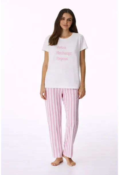 Kadın Kısa Kollu Uzun Pantolonlu Pamuklu Pijama Takımı