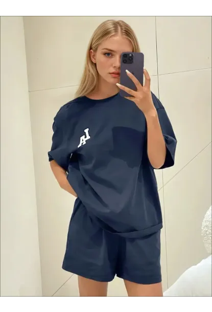 LA Baskılı Oversize Süprem Şortlu Pijama Takım