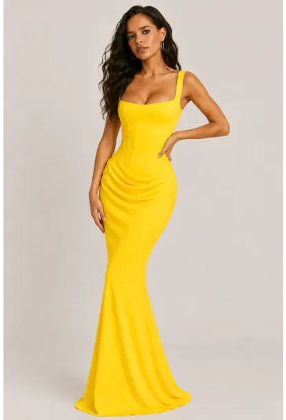 Maxi Boy Ayarlanabilir Korse Detaylı Elbise – Sarı