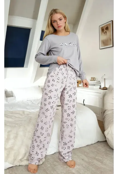Panda Baskılı Uzun Kollu Pijama Takımı