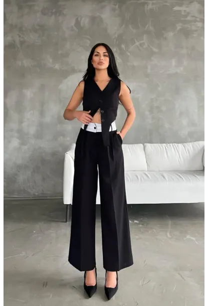 Pantalon Yelek Alt Üst Tasarım Takım Siyah