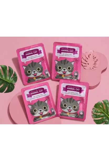 PRETTYSKIN Animal Cat Anti-Wrinkle Mask 25 gr | Kırışıklık Karşıtı Nemlendirici Kağıt Yüz Maskesi 4lü Set