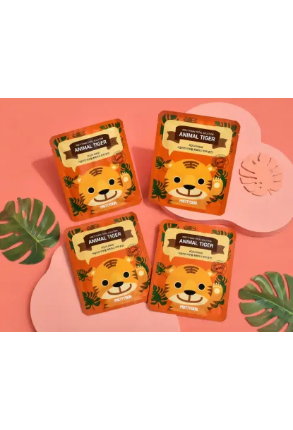 PRETTYSKIN Animal Tiger Aqua Mask 25gr | Nemlendirici Kaplan Desenli Kağıt Yüz Maskesi 4lü Set