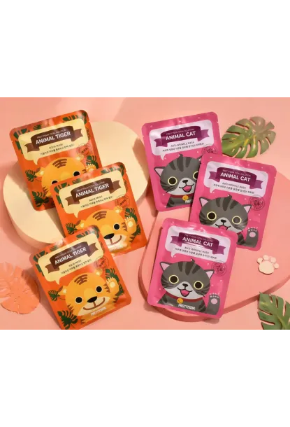PRETTYSKIN Animal Tiger Aqua Mask & Animal Cat Anti-Wrinkle Mask 6lı Set 25g