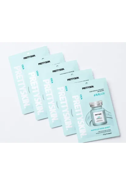 PRETTYSKIN Cica Ampoule Mask Sheet 23g | Cilt Yatıştırıcı Nemlendirici Kağıt Yüz Maskesi 5li Set