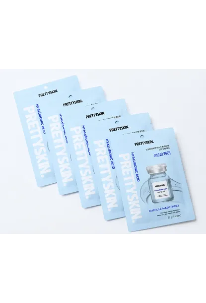 PRETTYSKIN Hyaluronic Acid Ampoule Mask Sheet 23g | Yoğun Nemlendirici Kağıt Yüz Maskesi 5li Set