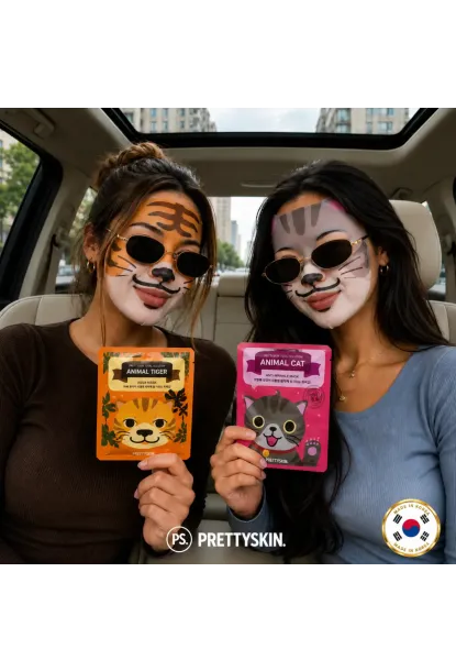 PS PRETTYSKIN Animal Tiger Aqua Mask & Animal Cat Anti-Wrinkle Mask 6lı Set 25g