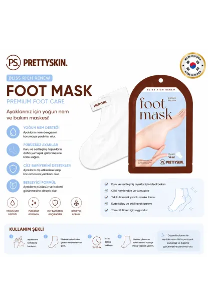 PS PRETTYSKIN Bliss Rich Renew Foot Mask 16 ml | Nemlendirici Ayak Bakım Maskesi 3lü Set