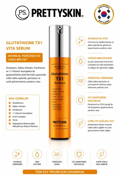 PS PRETTYSKIN Glutathione TX1 Vita Serum 50 ml | Aydınlatıcı ve Leke Karşıtı Cilt Serumu