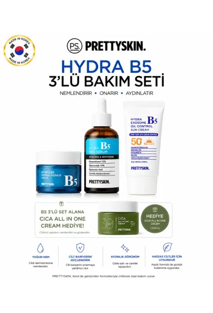 PS PRETTYSKIN Hydra B5 Derma Repair Cream & B5 Max Serum & B5 Oil Control Sun Cream SPF50+
