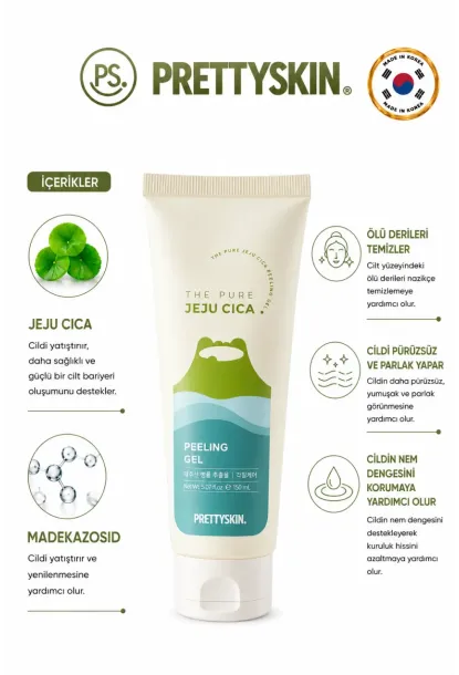 PS PRETTYSKIN Jeju Cica Peeling Gel – Hassas ve Yağlı Ciltler İçin Yatıştırıcı Peeling 150ml