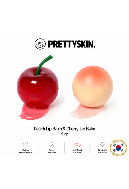 PS PRETTYSKIN Peach Lip Balm  & Cherry Lip Balm 9g