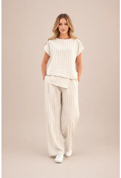 Siyah Çizgili Keten Alt Üst Takım