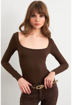 Kadın Acı-Kahve Kayık Yaka Basic Body CY352