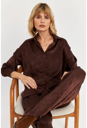 Kadın Acı-Kahve Saten Gömlek MCAR1127